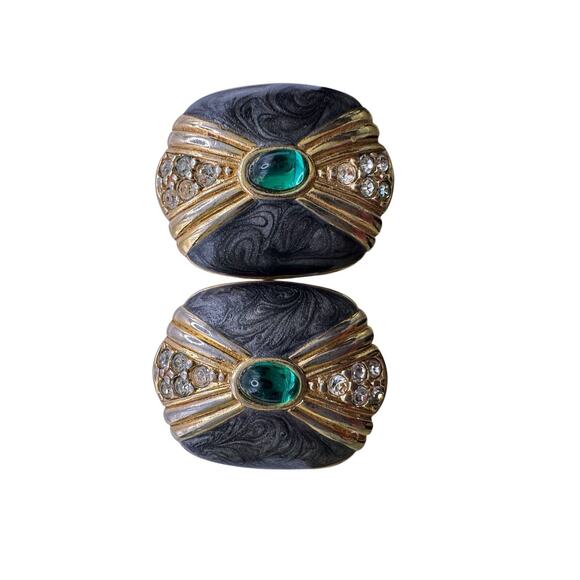 Kenneth Jay Lane KJL for Avon Duchess of Windsor Enamel Clip-On Earrings 80’s - Picture 2 of 10